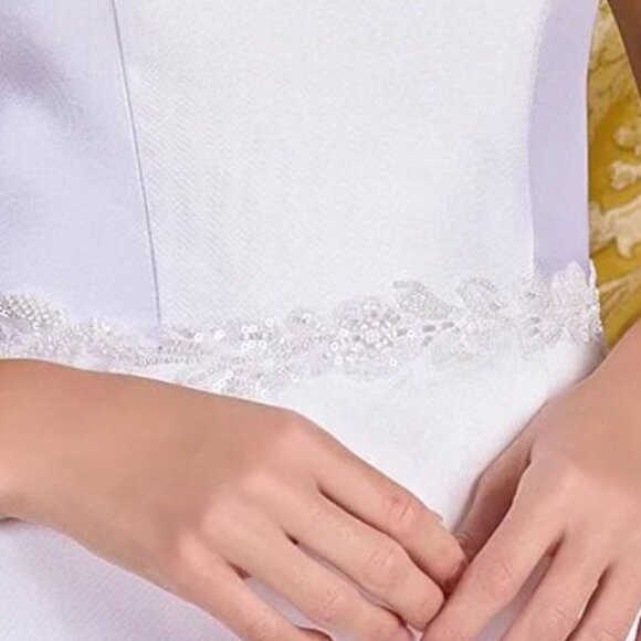 New Strapless A-Line Wedding Gown w/ Straight Across Neck & Beaded Waist GL3718 - Picture 7 of 14